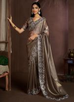 Jimmy Silk Dark Brown Wedding Wear Hand Work Saree